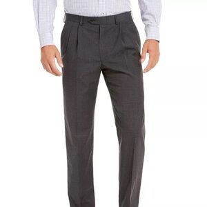 Lauren Ralph Lauren Wool Classic-Fit Stretch Pleated Dress Pants 34x30 Grey